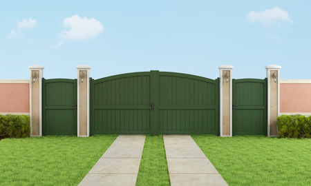 Garden with  vehicular and pedestrian gate - 3D Rendering