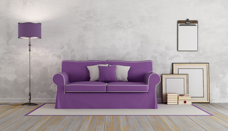 Classic living room with vintage sofa - 3d renderingの写真素材