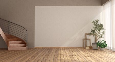 Empty room with wooden staircase - 3d rendering
