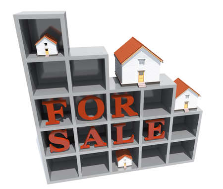 3D architecture model houses red for rent with rack isolated in whiteの写真素材