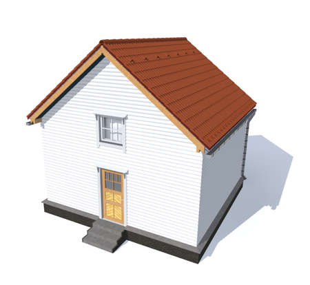 3D architecture model house red  isolated in whiteの写真素材