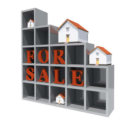 3D architecture model houses red for sale with rack isolated in whiteの写真素材