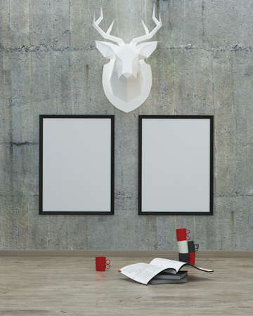 mock up poster frame in modern interior background, 3D render
