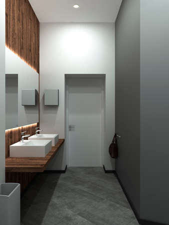 Bathroom modern style. Compromising with wood and concrete,perfectly for a office or house. 3D renderの写真素材