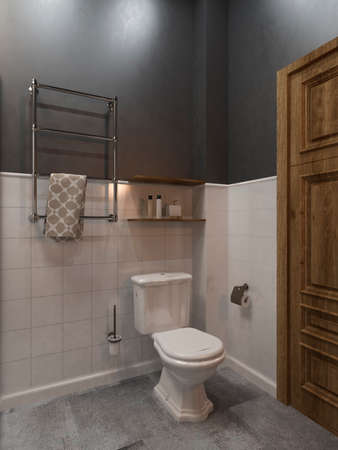 Bathroom modern style. Compromising with wood and concrete,perfectly for a office or house. 3D renderの写真素材