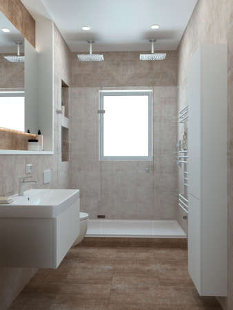 Bathroom modern style in pastel colors for a office or house. 3D renderの写真素材