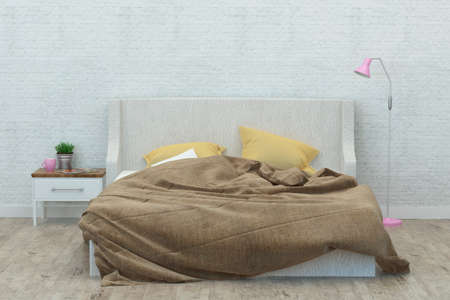 Bedroom in modern style and white walls. 3D Renderingの写真素材