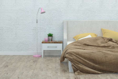 Bedroom in modern style and white walls. 3D Renderingの写真素材
