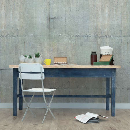 Room in loft style and concrete walls. 3D Renderingの写真素材