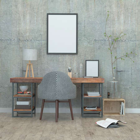 Room in loft style and concrete walls. 3D Renderingの写真素材