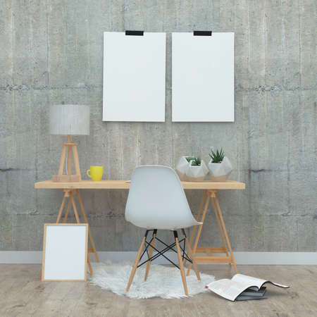 Room in loft style and concrete walls. 3D Renderingの写真素材