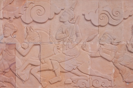 Carving of thai culture on stone textureの写真素材