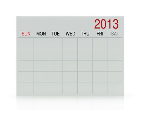 3D white calendar background for  2013  year