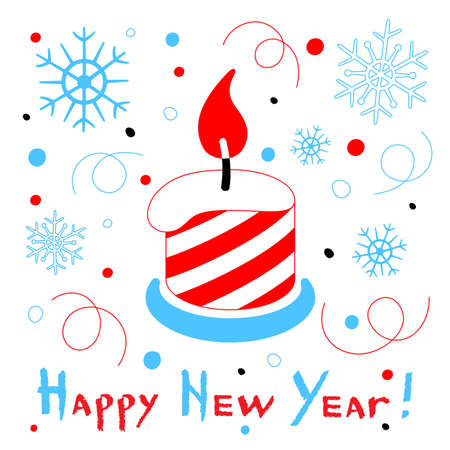 Happy New Year card with a stylized christmas candle on white background. Vector Illustration.のイラスト素材