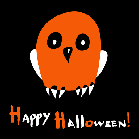 Stylized Owl on a black background. Happy Halloween card. Vector illustration.のイラスト素材