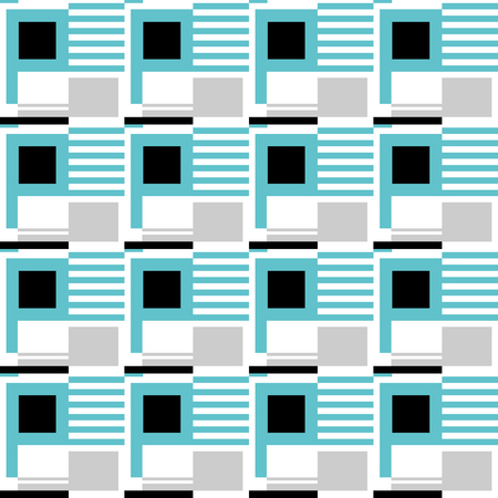 Seamless pattern of the turquoise, gray and black geometric figures on a white background. Vector illustration.のイラスト素材