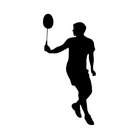 Badminton. Silhouette of a man performing a backhand shot. Vector illustration of sports collection.のイラスト素材