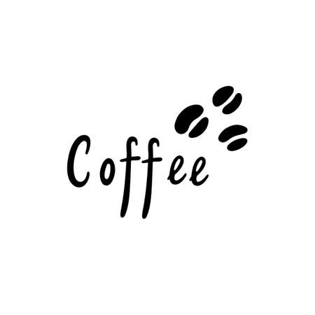 Three grains of coffee and coffee calligraphy. Black and white icon. Vector Illustration.のイラスト素材