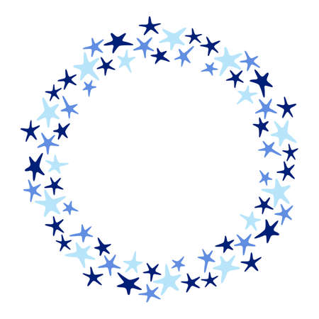Blue Stars. Hand-drawn round frame. Greeting card template collection. Vector illustration on white background.のイラスト素材
