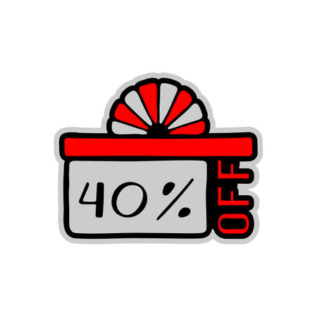 Gift boxes and 40 percent discount label. Hand-drawn collection on a white background. Vector illustration.のイラスト素材