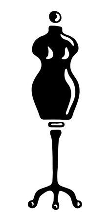 Female Sewing Mannequin. Black and white Icon of dress form. Hand drawn vector illustration on white background.のイラスト素材
