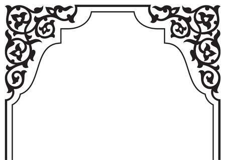 Tatar traditional ornamental floral arch. Oriental style turkish islamic pattern. High quality hand made arabic decor in black and white color.のイラスト素材
