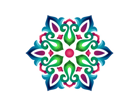 Tatar Native Ornamental Rosette in Arabic and Turkish style. Original hand made ornamental circle with colorful gradients in tatar tradition. Floral pattern with tulips.のイラスト素材