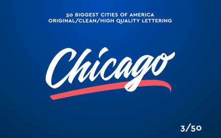 Chicago, USA hand made calligraphic lettering in original style. US cities typographic script font for prints, advertising, identity. Hand drawn touristic art in high quality. Travel and adventureのイラスト素材
