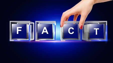 Fact letter written on glass cubeの写真素材