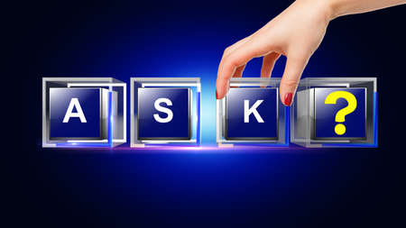 Ask letter written on glass cubeの写真素材