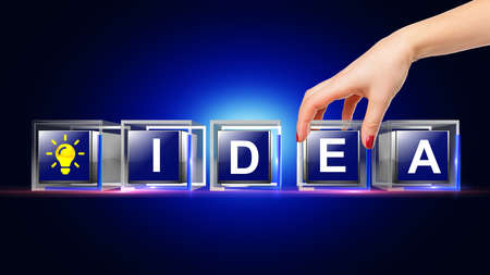 Idea Letter written on glass cubeの写真素材
