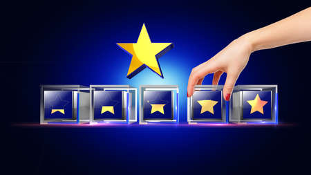Stars rating written on glass cubeの写真素材