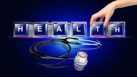 Health Letter written on glass cubeの写真素材