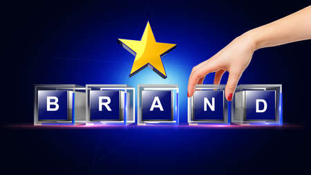 Brand letter written on glass cubeの写真素材