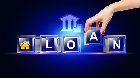 Loan home Letter  written on glass cubeの写真素材