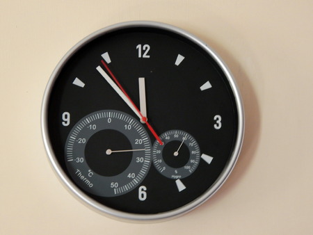 The clock on the wall shows the time