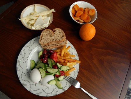 Food in the hotel cafe and restaurant