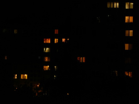 Night landscape facades and windows of houses in the cityのeditorial素材