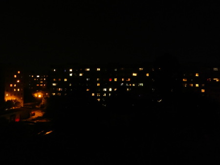 Night landscape facades and windows of houses in the cityのeditorial素材