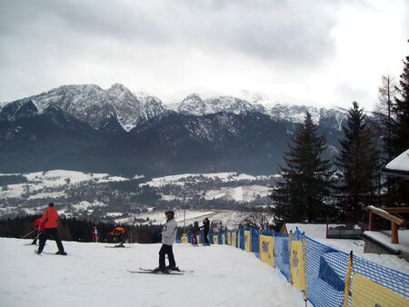 ZAKOPANE, POLAND - JANUARY 7, 2012. Ski resort and people.のeditorial素材