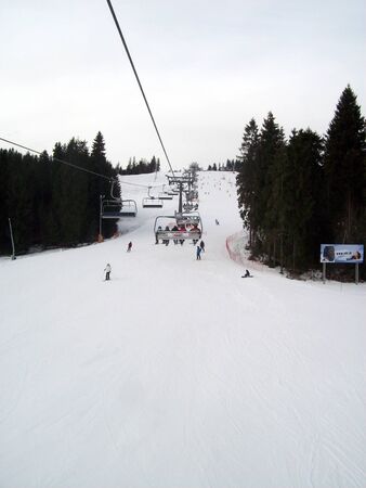 BIALKA TATRANSKA, POLAND - JANUARY 8, 2012. Ski resort and people.のeditorial素材