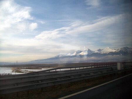 HIGHWAY E50, SLOVAKIA - JANUARY 2, 2012: Landmarks and landscape of the motorway Uzhgorod - Popradのeditorial素材