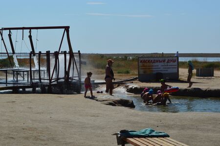 HENICHESK, UKRAINE - JULY 31, 2019: Reception of water proceduresのeditorial素材
