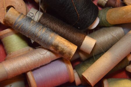 Spools of thread for sewing clothes close-up
