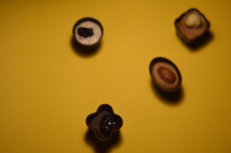 Close-up of chocolate candies with fillingの写真素材