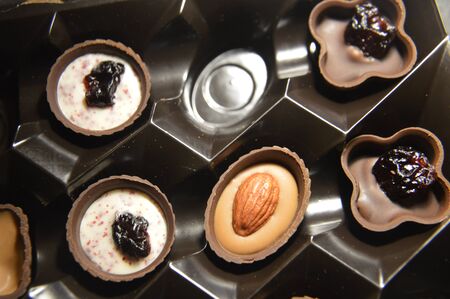 Close-up of chocolate candies with filling