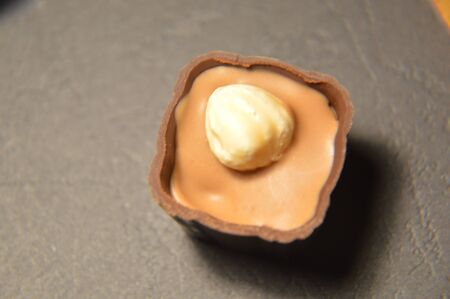 Close-up of chocolate candies with filling