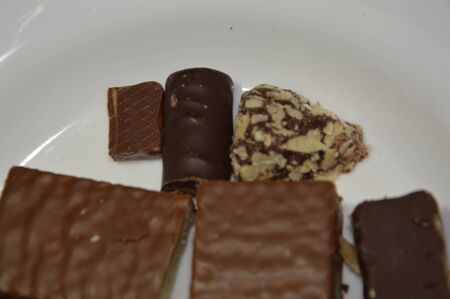Close-up of chocolates with filling for the gifts