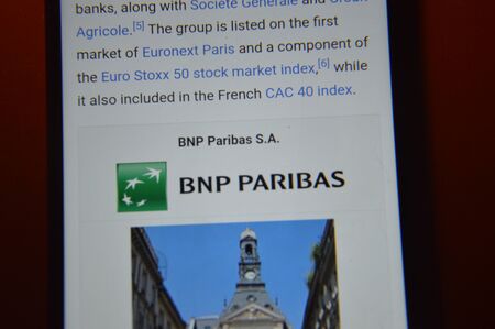 KIEV, UKRAINE - JANUARY 5, 2020: Logos of largest European manufacturing companies by revenue on the smartphone the  screenのeditorial素材