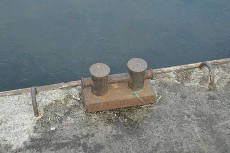 Winter river mooring with mooring the elements